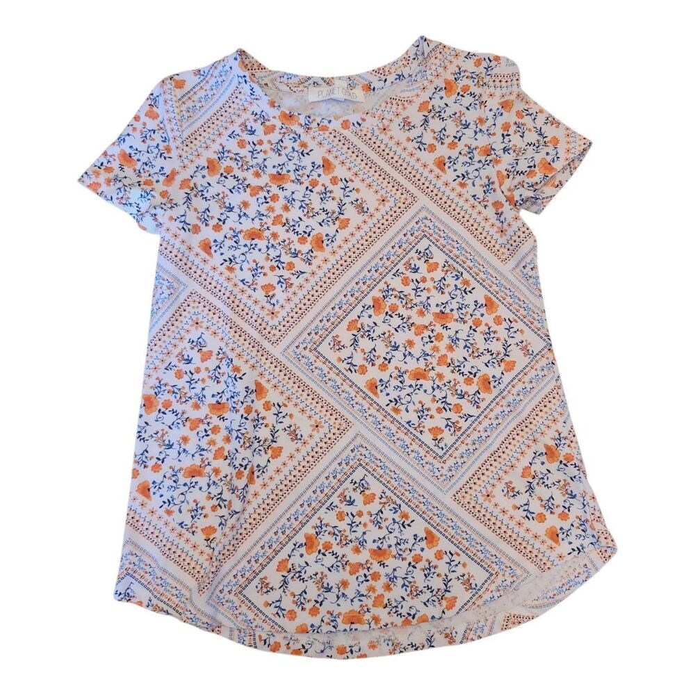 Planet Gold Floral Patchwork Tile Short Sleeve Tee - Size Small